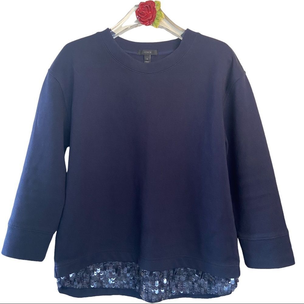 J. Crew Layered look Sweater Sequin Trim Navy Blue